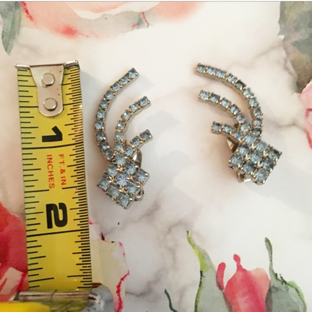 Blue Rhinestone Shooting Star-like ClipOn Earrings - Picture 2 of 3